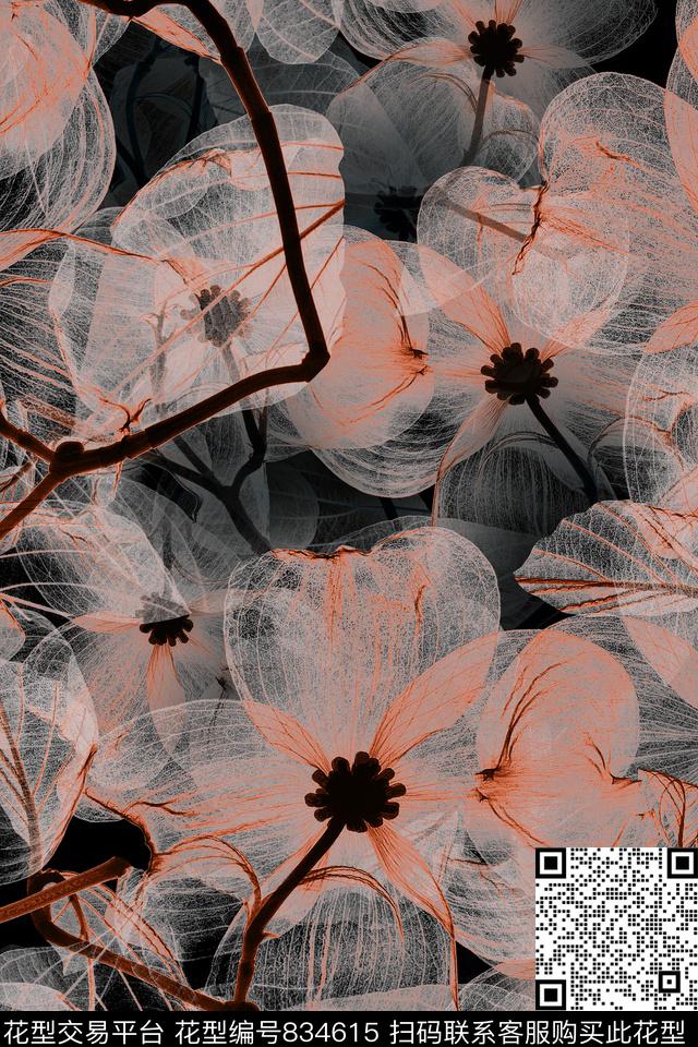 手绘花卉多色花朵满版散花数码印花华亿平台下载（图片编号: 834615） - 瓦栏（Walan）