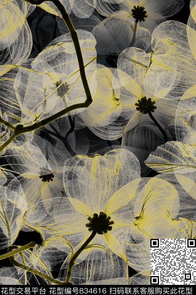 手绘花卉多色花朵满版散花数码印花华亿平台下载（图片编号: 834616） - 瓦栏（Walan）