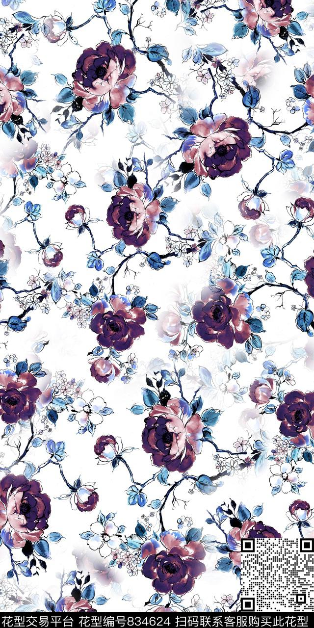 乱花数码手绘数码印花华亿平台下载（图片编号: 834624） - 瓦栏（Walan）