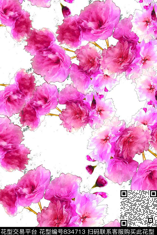 大花花卉花朵数码印花华亿平台下载（图片编号: 834713） - 瓦栏（Walan）