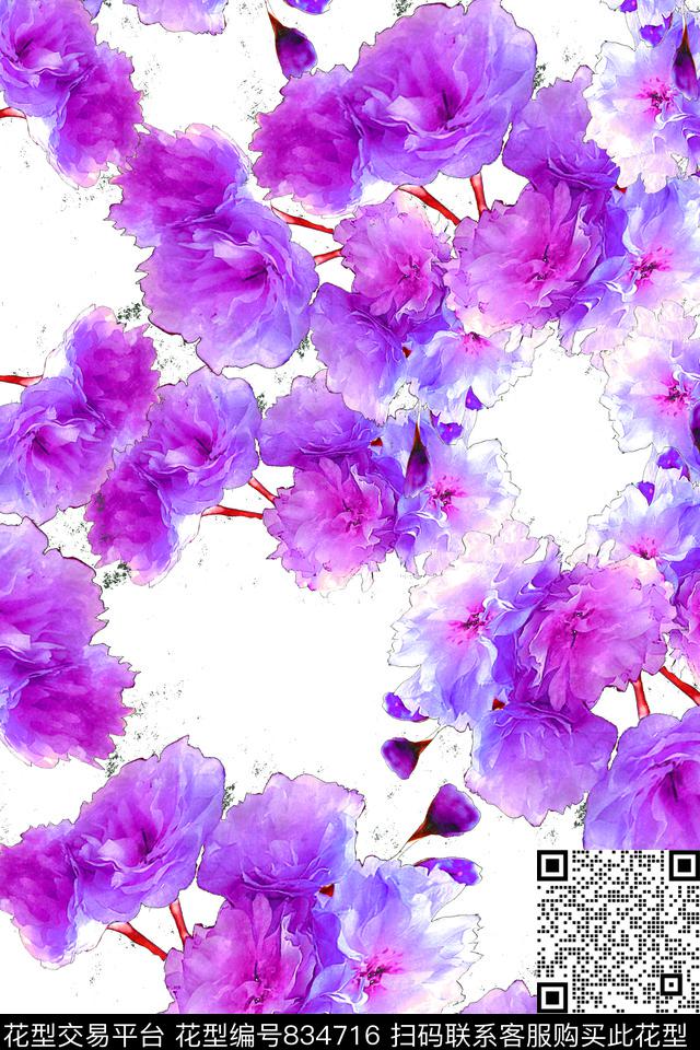 大花花卉花朵数码印花华亿平台下载（图片编号: 834716） - 瓦栏（Walan）