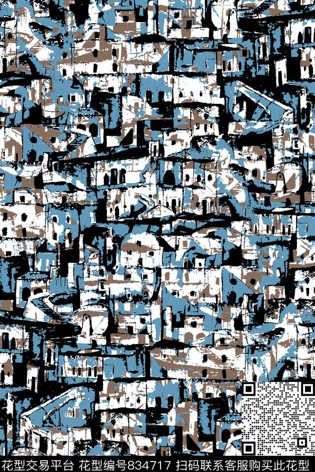 抽象房子纹理男装夹克华亿平台传统印花华亿平台下载（图片编号: 834717） - 瓦栏（Walan）