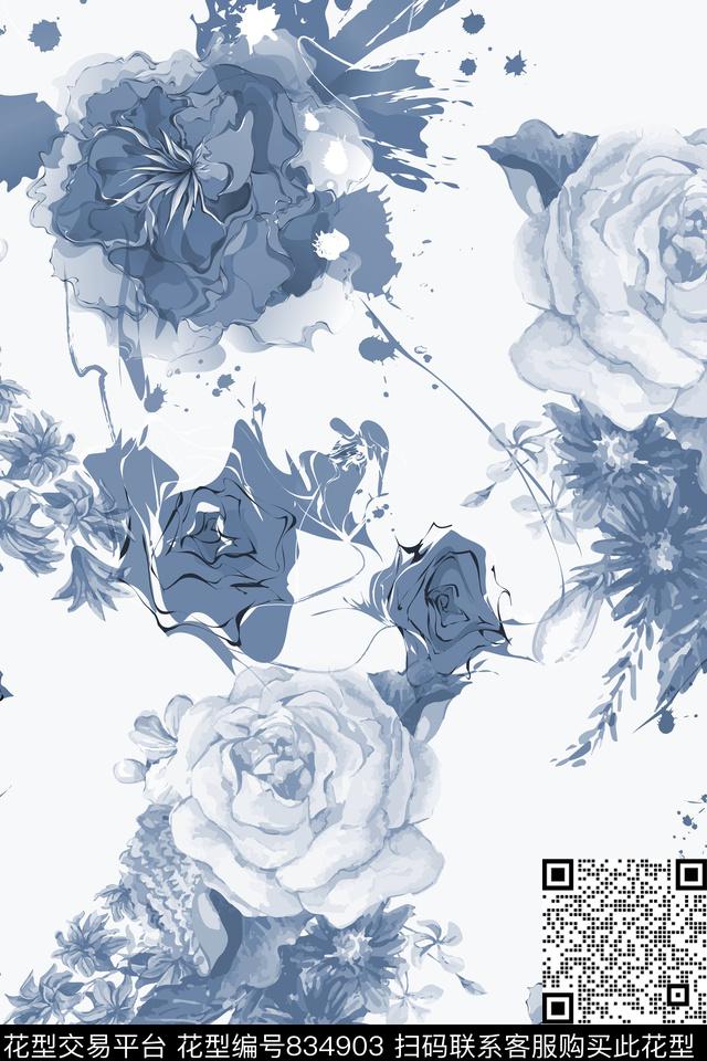 大花花朵花卉传统印花华亿平台下载（图片编号: 834903） - 瓦栏（Walan）