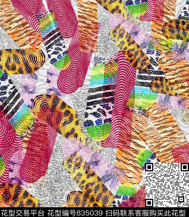 不规则几何豹纹动物纹传统印花华亿平台下载（图片编号: 835039） - 瓦栏（Walan）