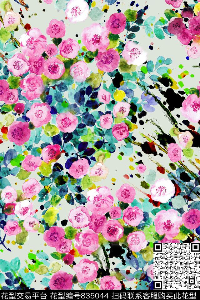 小花卉水彩浪漫花卉数码印花华亿平台下载（图片编号: 835044） - 瓦栏（Walan）