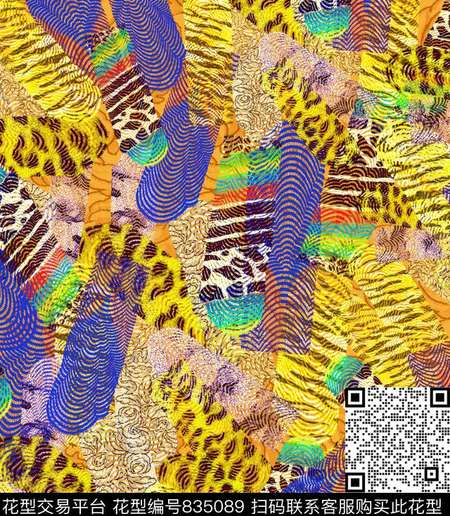 不规则几何豹纹动物纹传统印花华亿平台下载（图片编号: 835089） - 瓦栏（Walan）