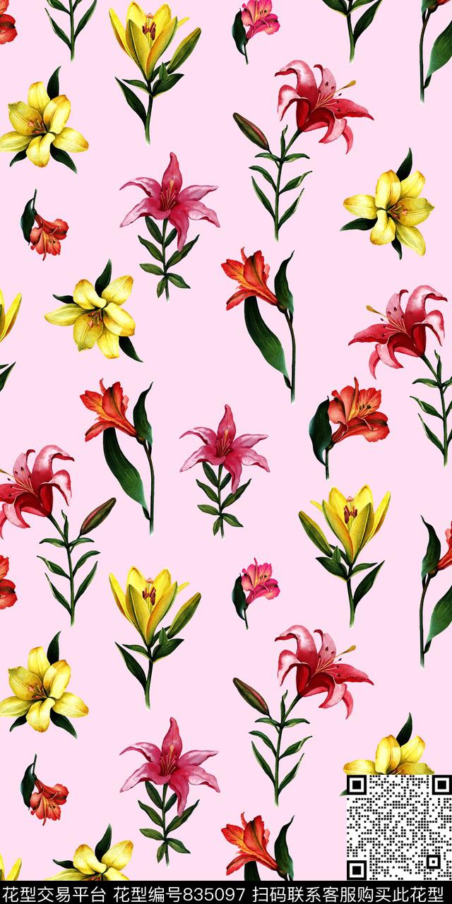 花朵花卉叶子数码印花华亿平台下载（图片编号: 835097） - 瓦栏（Walan）