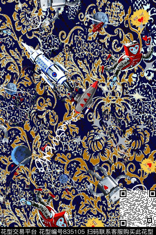 手绘碎花太空组合数码印花华亿平台下载（图片编号: 835105） - 瓦栏（Walan）