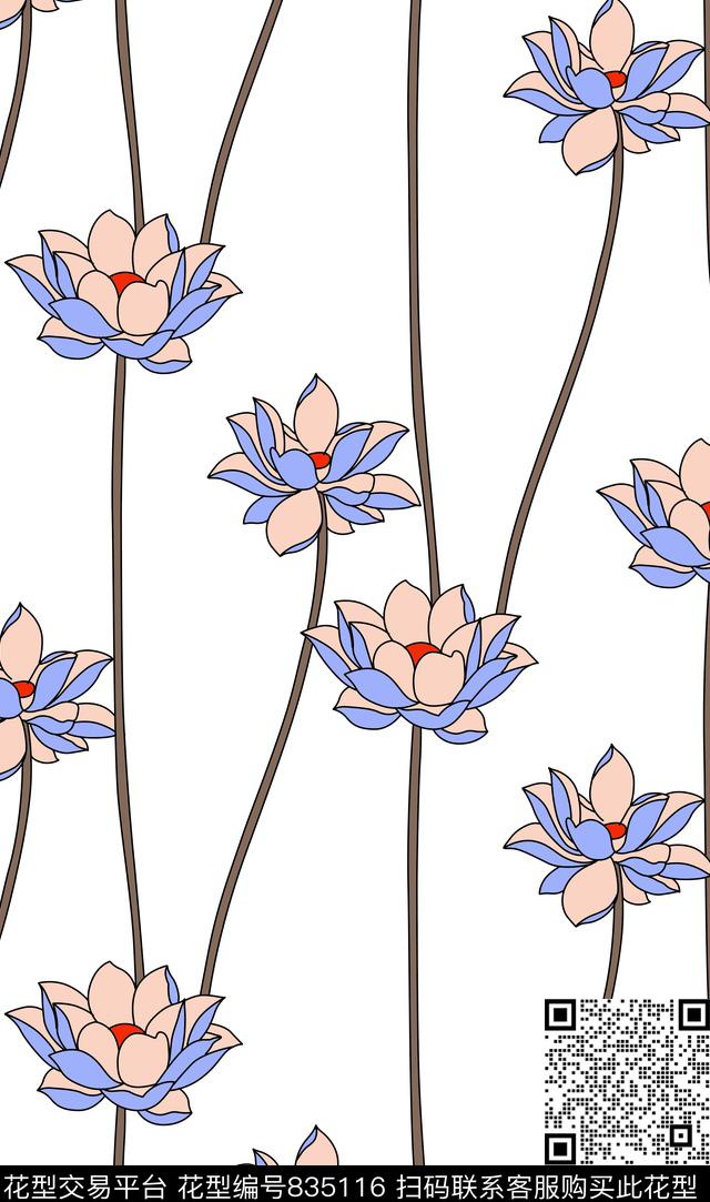 时尚女装花卉荷花传统印花华亿平台下载（图片编号: 835116） - 瓦栏（Walan）