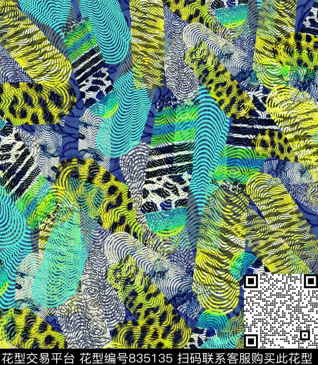 不规则几何豹纹动物纹传统印花华亿平台下载（图片编号: 835135） - 瓦栏（Walan）