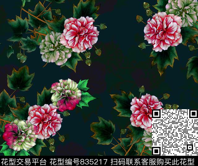 花朵牡丹大花数码印花华亿平台下载（图片编号: 835217） - 瓦栏（Walan）