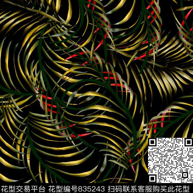 笔刷棕榈叶热带数码印花华亿平台下载（图片编号: 835243） - 瓦栏（Walan）