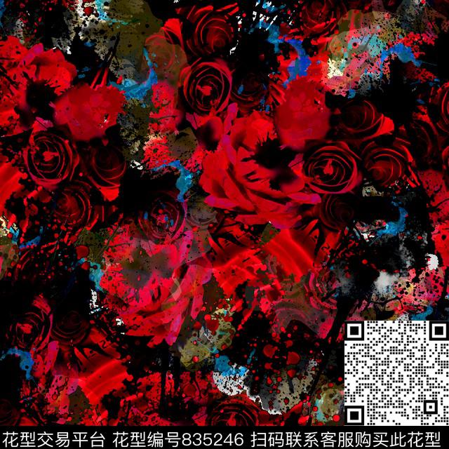 玫瑰花朵花卉数码印花华亿平台下载（图片编号: 835246） - 瓦栏（Walan）