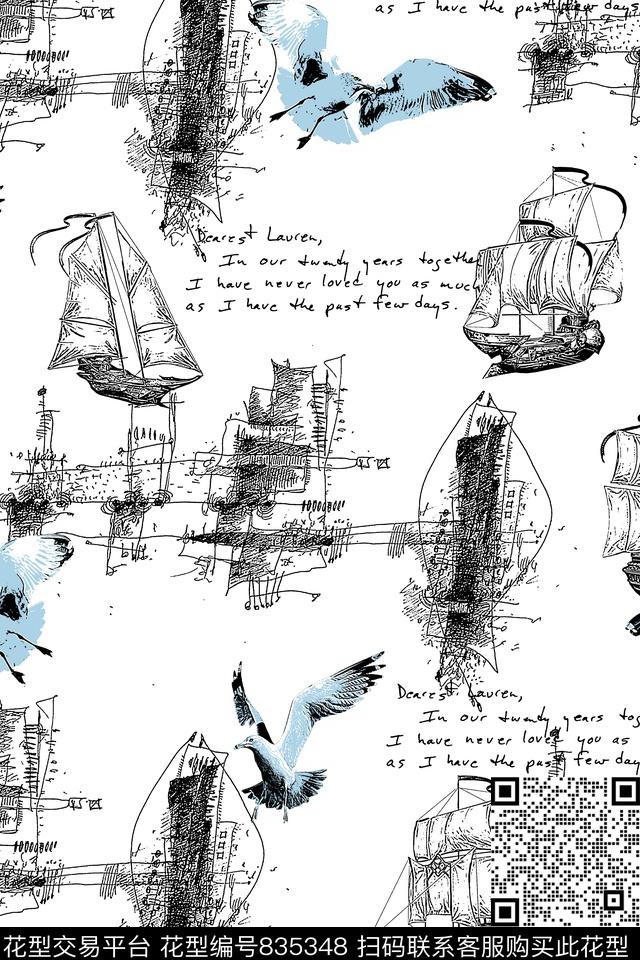 航海风潮海鸟靓仔男装华亿平台传统印花华亿平台下载（图片编号: 835348） - 瓦栏（Walan）