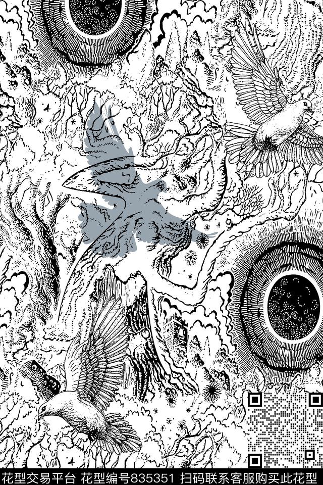 抽象纹理鸟男装夹克华亿平台传统印花华亿平台下载（图片编号: 835351） - 瓦栏（Walan）