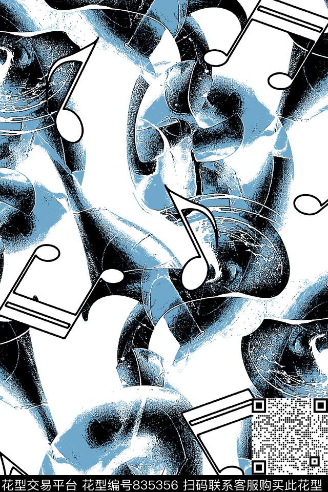 抽象纹理音乐符男装衬衫华亿平台传统印花华亿平台下载（图片编号: 835356） - 瓦栏（Walan）