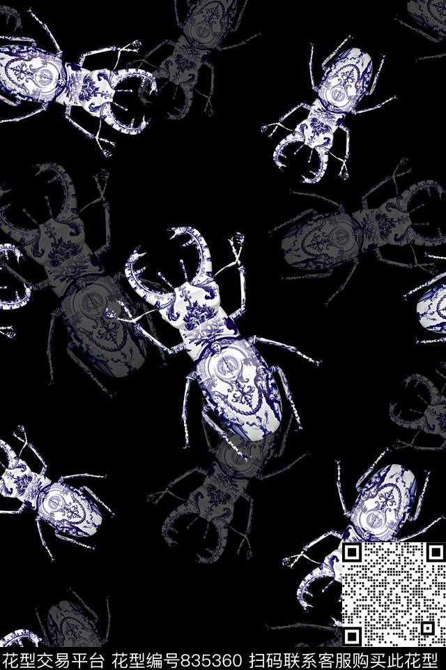 昆虫青花纹理男装夹克华亿平台数码印花华亿平台下载（图片编号: 835360） - 瓦栏（Walan）