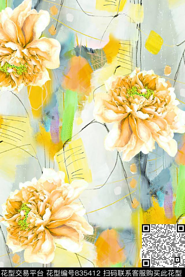 花卉水彩花卉水彩纹理底纹数码印花华亿平台下载（图片编号: 835412） - 瓦栏（Walan）