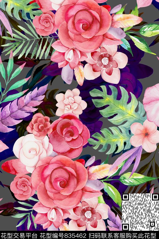 棕榈叶素雅花卉休闲风数码印花华亿平台下载（图片编号: 835462） - 瓦栏（Walan）