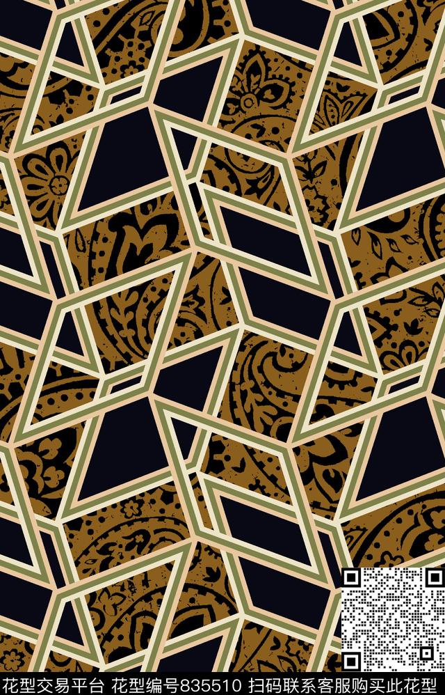 几何佩里斯花纹菱形传统印花华亿平台下载（图片编号: 835510） - 瓦栏（Walan）