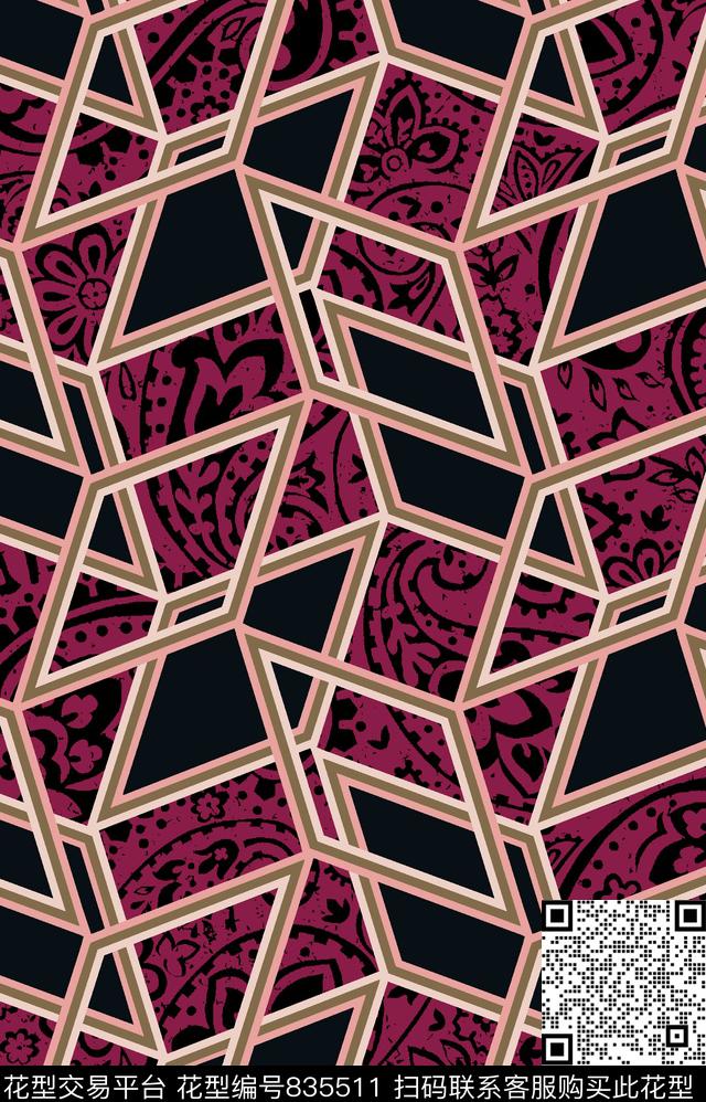 几何佩里斯花纹菱形传统印花华亿平台下载（图片编号: 835511） - 瓦栏（Walan）