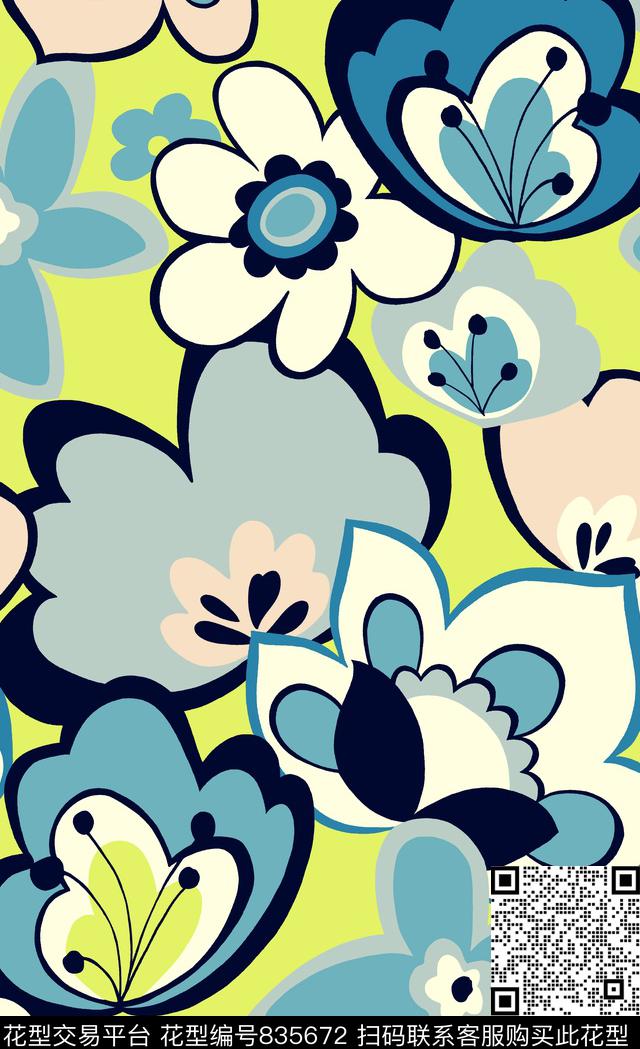 日韩风欧式手绘花卉传统印花华亿平台下载（图片编号: 835672） - 瓦栏（Walan）