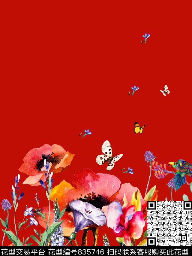 下摆裙花鸟数码印花华亿平台下载（图片编号: 835746） - 瓦栏（Walan）
