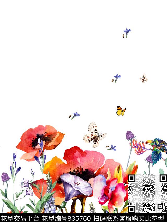 下摆裙花鸟数码印花华亿平台下载（图片编号: 835750） - 瓦栏（Walan）