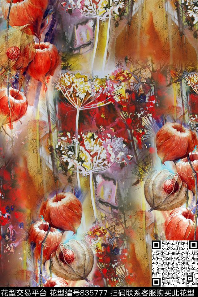 花卉灯笼花蒲公英数码印花华亿平台下载（图片编号: 835777） - 瓦栏（Walan）