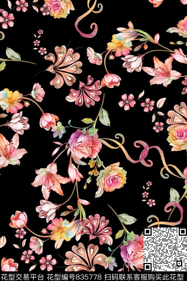 花卉清爽叶子数码印花华亿平台下载（图片编号: 835778） - 瓦栏（Walan）