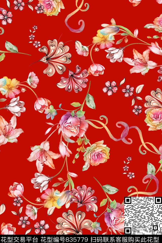 花卉清爽叶子数码印花华亿平台下载（图片编号: 835779） - 瓦栏（Walan）