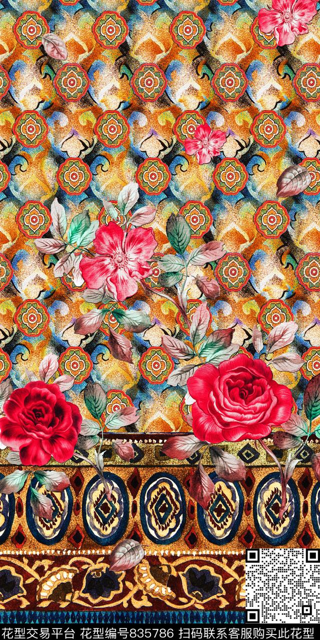 手绘花卉民族风数码印花华亿平台下载（图片编号: 835786） - 瓦栏（Walan）