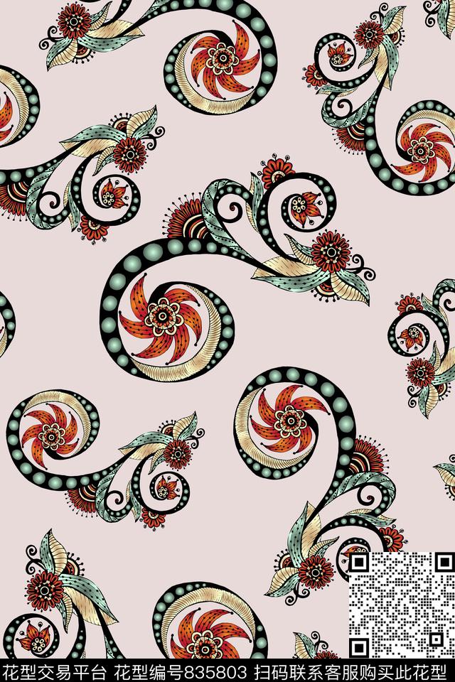 佩斯利复古花卉欧洲宫廷数码印花华亿平台下载（图片编号: 835803） - 瓦栏（Walan）