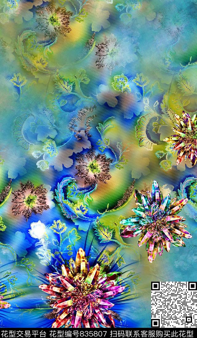 花卉肌理蕾丝数码印花华亿平台下载（图片编号: 835807） - 瓦栏（Walan）