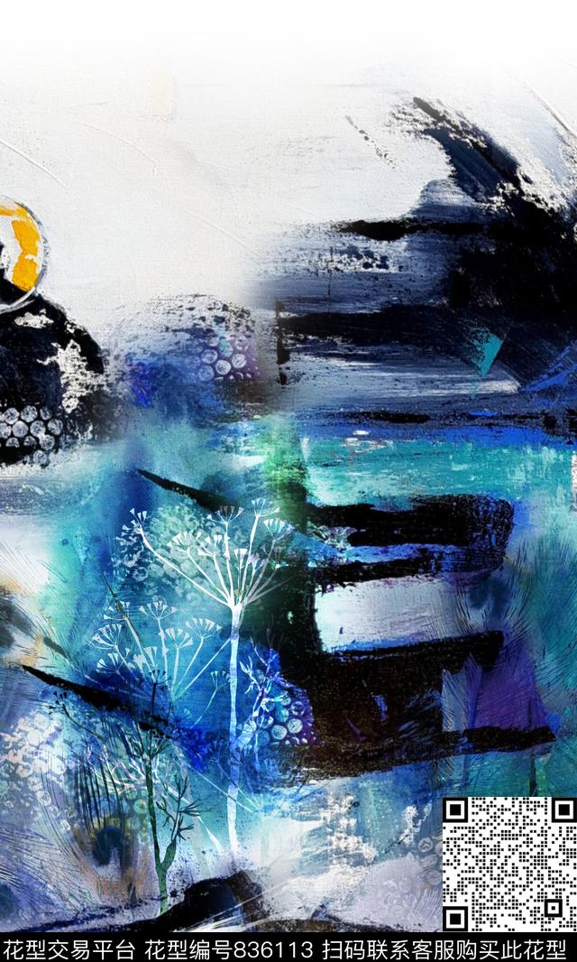 定位水墨手绘数码印花华亿平台下载（图片编号: 836113） - 瓦栏（Walan）