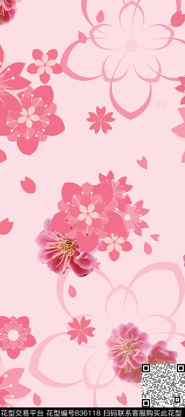 花朵樱花花卉数码印花华亿平台下载（图片编号: 836118） - 瓦栏（Walan）