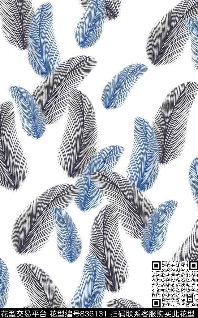 羽毛鸟毛线条传统印花华亿平台下载（图片编号: 836131） - 瓦栏（Walan）