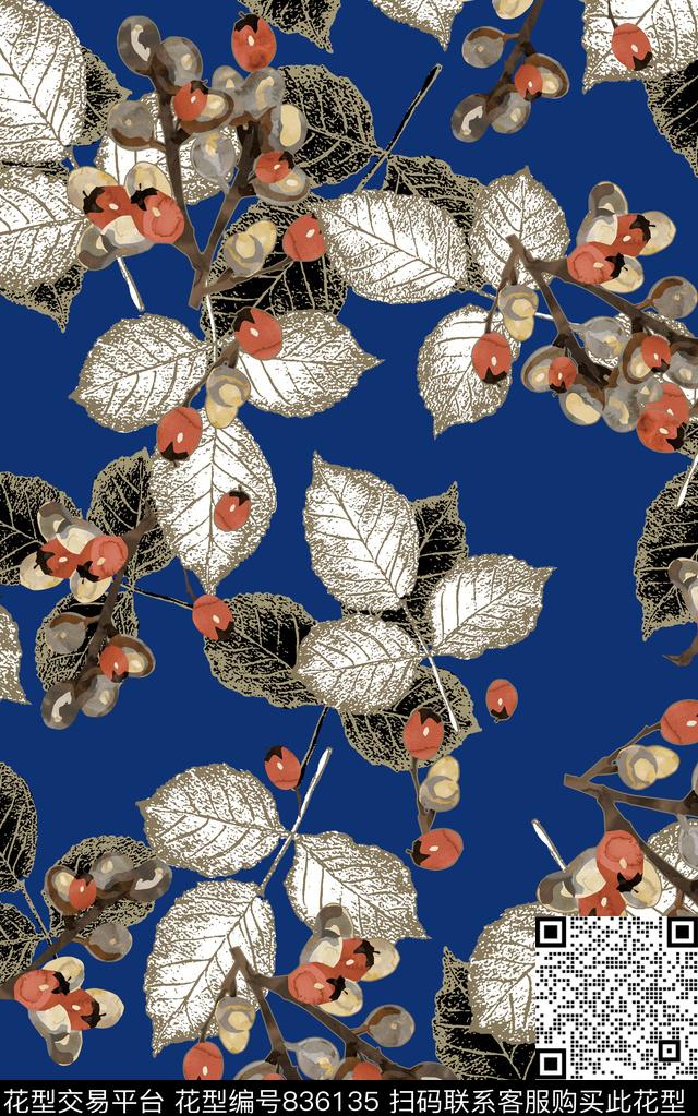 花朵花卉叶子数码印花华亿平台下载（图片编号: 836135） - 瓦栏（Walan）