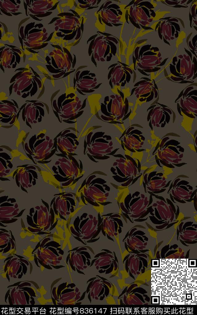 花朵色块叶子传统印花华亿平台下载（图片编号: 836147） - 瓦栏（Walan）