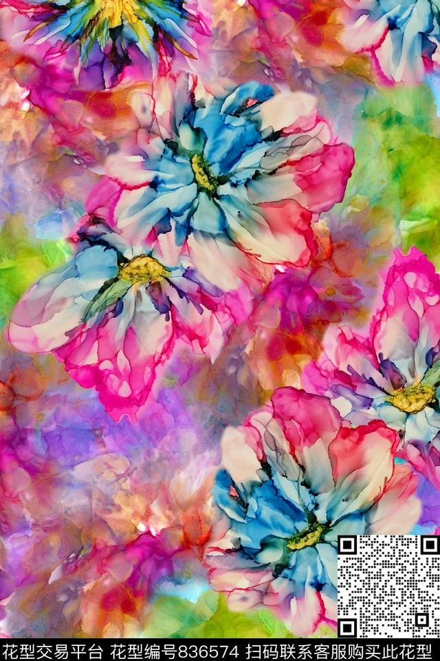 花卉水彩肌理数码印花华亿平台下载（图片编号: 836574） - 瓦栏（Walan）