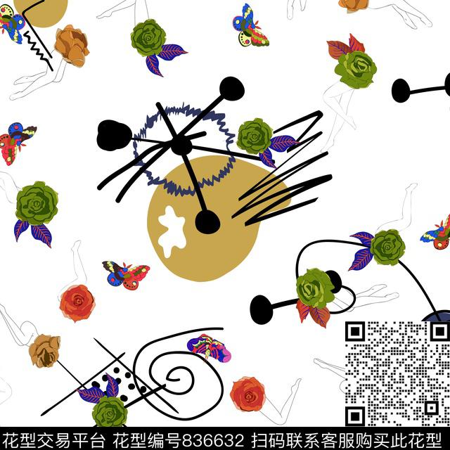 手绘大牌花卉数码印花华亿平台下载（图片编号: 836632） - 瓦栏（Walan）