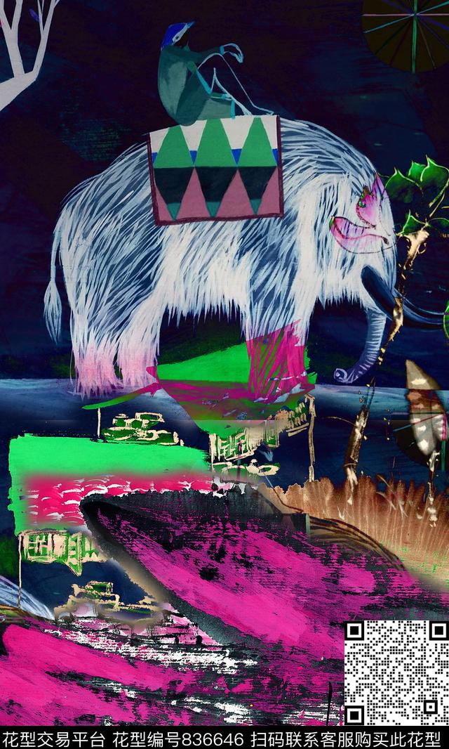 油画动物水墨数码印花华亿平台下载（图片编号: 836646） - 瓦栏（Walan）