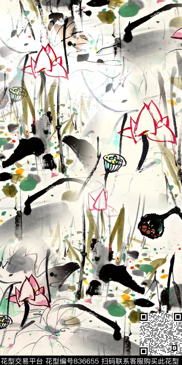 手绘水墨中国风数码华亿平台数码印花华亿平台下载（图片编号: 836655） - 瓦栏（Walan）