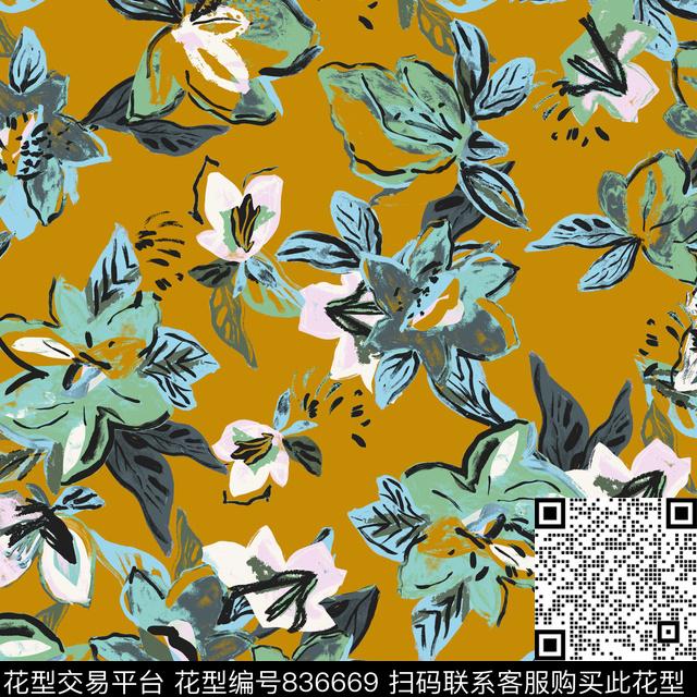 乱花花朵花卉传统印花华亿平台下载（图片编号: 836669） - 瓦栏（Walan）