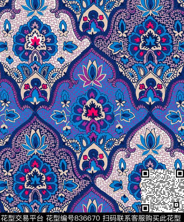 火腿花佩斯利腰果传统印花华亿平台下载（图片编号: 836670） - 瓦栏（Walan）