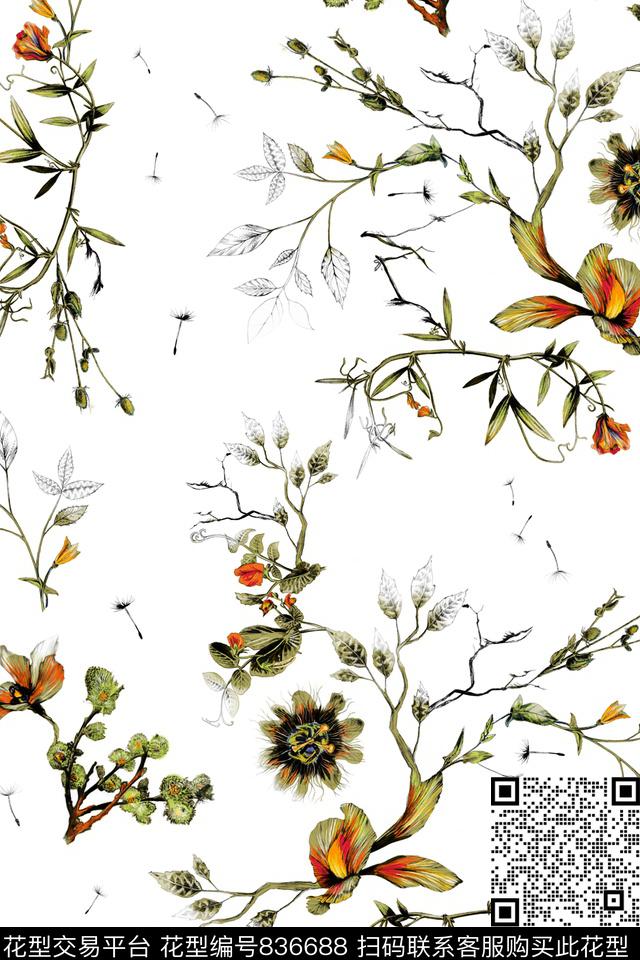 乱花花朵花卉数码印花华亿平台下载（图片编号: 836688） - 瓦栏（Walan）