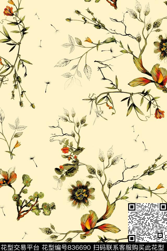 乱花花朵花卉数码印花华亿平台下载（图片编号: 836690） - 瓦栏（Walan）