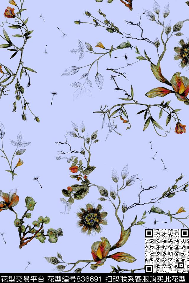 乱花花朵花卉数码印花华亿平台下载（图片编号: 836691） - 瓦栏（Walan）