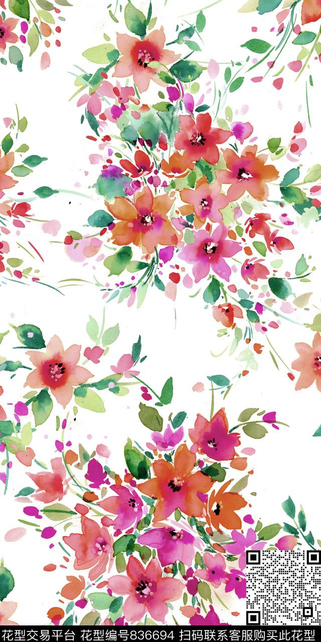 小碎花抽象花卉手绘花卉数码印花华亿平台下载（图片编号: 836694） - 瓦栏（Walan）