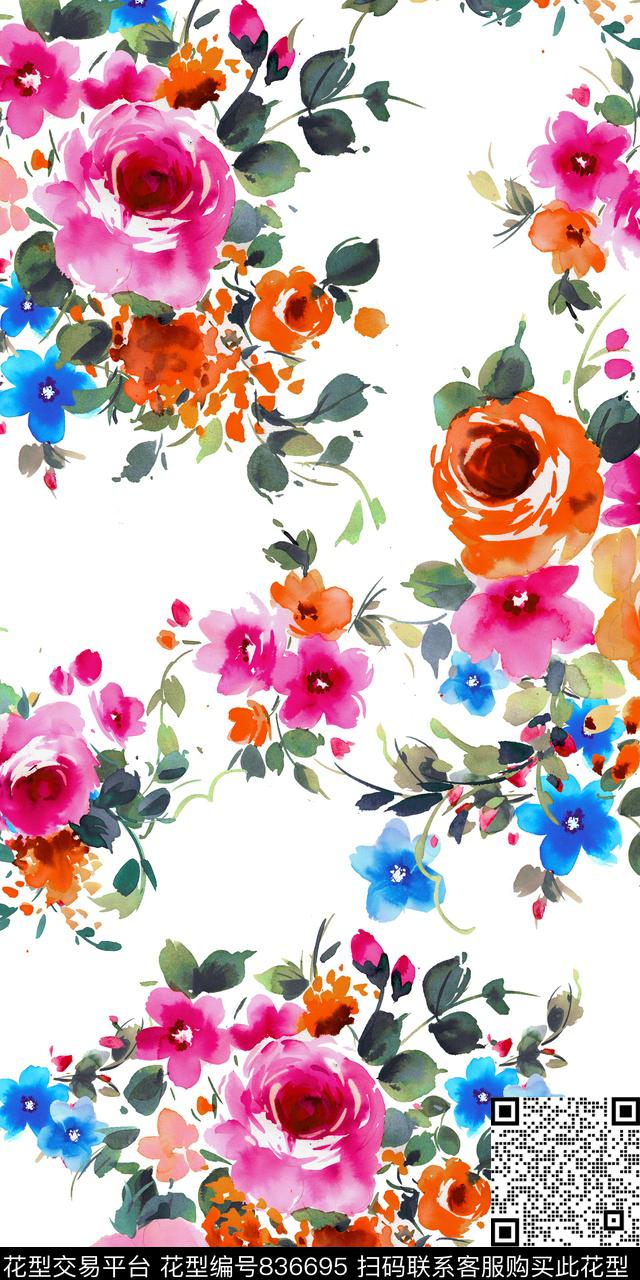 小碎花玫瑰抽象花卉数码印花华亿平台下载（图片编号: 836695） - 瓦栏（Walan）